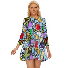 Graffiti Characters Seamless Patterns Long Sleeve Babydoll Dress by Bedest