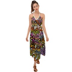 Graffiti Word Seamless Pattern Halter Tie Back Dress  by Bedest