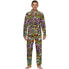 Graffiti Word Seamless Pattern Men s Long Sleeve Velvet Pocket Pajamas Set by Bedest