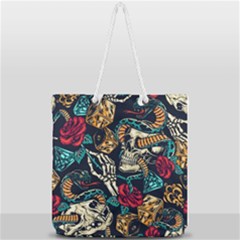 Vintage Art Tattoos Colorful Seamless Pattern Full Print Rope Handle Tote (large) by Bedest