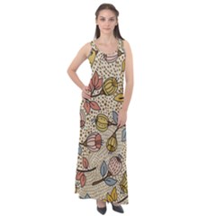 Seamless Pattern With Flower Bird Sleeveless Velour Maxi Dress by Bedest