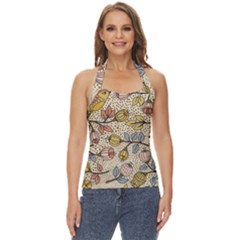 Seamless Pattern With Flower Bird Basic Halter Top by Bedest