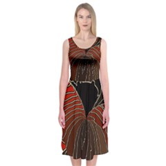 Red Gold Black Voracious Plant Leaf Midi Sleeveless Dress by Pakjumat