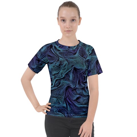 Abstract Blue Wave Texture Patten Women s Sport Raglan T-shirt by Pakjumat