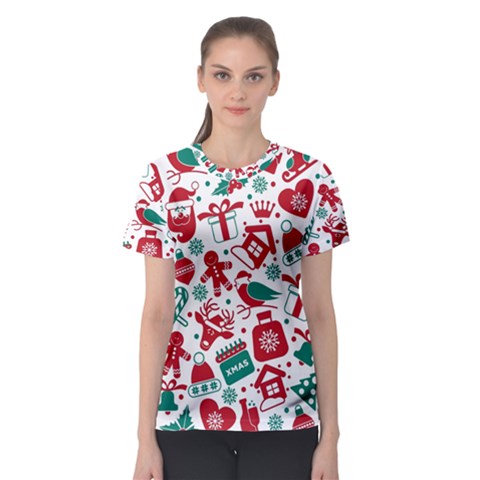 Background Vector Texture Christmas Winter Pattern Seamless Women s Sport Mesh T-shirt by Pakjumat