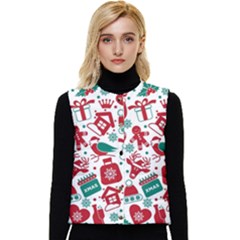 Background Vector Texture Christmas Winter Pattern Seamless Women s Button Up Puffer Vest by Pakjumat