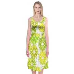 Flowers Green Texture With Pattern Leaves Shape Seamless Midi Sleeveless Dress by Pakjumat