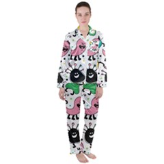 Funny Monster Pattern Women s Long Sleeve Satin Pajamas Set	 by Pakjumat