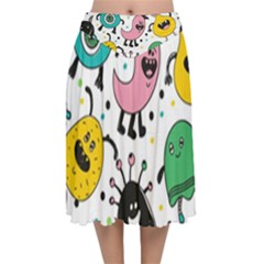 Funny Monster Pattern Velvet Flared Midi Skirt by Pakjumat