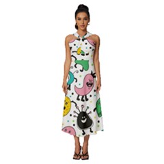 Funny Monster Pattern Sleeveless Cross Front Cocktail Midi Chiffon Dress by Pakjumat