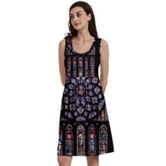 Chartres Cathedral Notre Dame De Paris Stained Glass Classic Skater Dress by Maspions