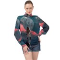 Astronaut Moon Space Nasa Planet High Neck Long Sleeve Chiffon Top View1