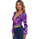 Seamless Purple Pink Pattern Long Sleeve Deep-V Velour Top View2