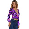 Seamless Purple Pink Pattern Long Sleeve Deep-V Velour Top View3