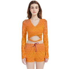 Orange Mosaic Structure Background Velvet Wrap Crop Top And Shorts Set by Hannah976