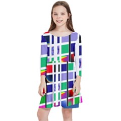 Color Graffiti Pattern Geometric Kids  Quarter Sleeve Skater Dress by Hannah976