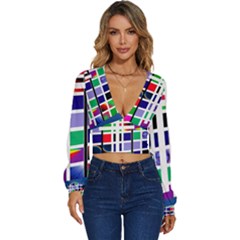 Color Graffiti Pattern Geometric Long Sleeve Deep-v Velour Top by Hannah976