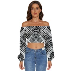 Pattern Tile Repeating Geometric Long Sleeve Crinkled Weave Crop Top by Hannah976