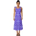 Decor Pattern Blue Curved Line Tie-Strap Tiered Midi Chiffon Dress View1