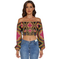 Kaleidoscope Art Pattern Ornament Long Sleeve Crinkled Weave Crop Top by Hannah976