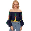 Rocket Halftone Astrology Astronaut Off Shoulder Flutter Bell Sleeve Top View1