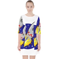 Rocket Ship Launch Vehicle Moon Quarter Sleeve Pocket Dress by Sarkoni