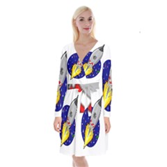 Rocket Ship Launch Vehicle Moon Long Sleeve Velvet Front Wrap Dress by Sarkoni