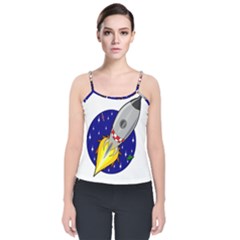 Rocket Ship Launch Vehicle Moon Velvet Spaghetti Strap Top by Sarkoni