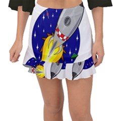 Rocket Ship Launch Vehicle Moon Fishtail Mini Chiffon Skirt by Sarkoni