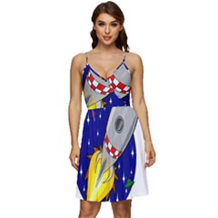 Rocket Ship Launch Vehicle Moon V-neck Pocket Summer Dress  by Sarkoni