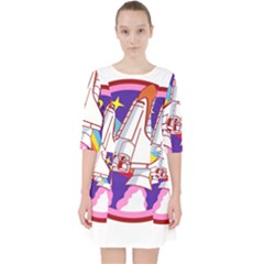 Badge Patch Pink Rainbow Rocket Quarter Sleeve Pocket Dress by Sarkoni