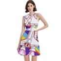 Badge Patch Pink Rainbow Rocket Cocktail Party Halter Sleeveless Dress With Pockets View1