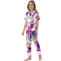 Badge Patch Pink Rainbow Rocket Kids  Satin Short Sleeve Pajamas Set by Sarkoni