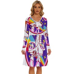 Badge Patch Pink Rainbow Rocket Long Sleeve Dress With Pocket by Sarkoni