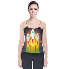 Rocket Take Off Missiles Cosmos Velvet Spaghetti Strap Top by Sarkoni