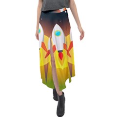 Rocket Take Off Missiles Cosmos Velour Split Maxi Skirt by Sarkoni
