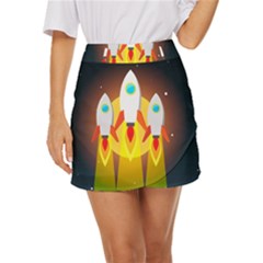 Rocket Take Off Missiles Cosmos Mini Front Wrap Skirt by Sarkoni