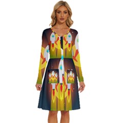 Rocket Take Off Missiles Cosmos Long Sleeve Dress With Pocket by Sarkoni