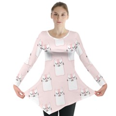 Pattern Pink Cute Sweet Fur Cats Long Sleeve Tunic  by Sarkoni