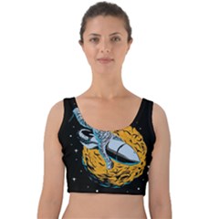 Astronaut Planet Space Science Velvet Crop Top by Sarkoni