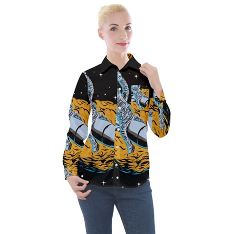 Astronaut Planet Space Science Women s Long Sleeve Pocket Shirt by Sarkoni