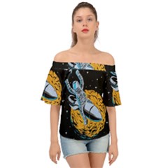 Astronaut Planet Space Science Off Shoulder Short Sleeve Top by Sarkoni