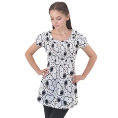 Dog Pattern Puff Sleeve Tunic Top by Sarkoni