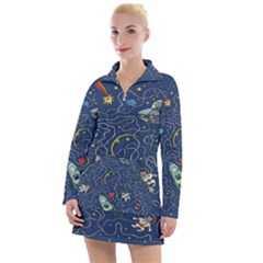 Cat Cosmos Cosmonaut Rocket Women s Long Sleeve Casual Dress by Grandong