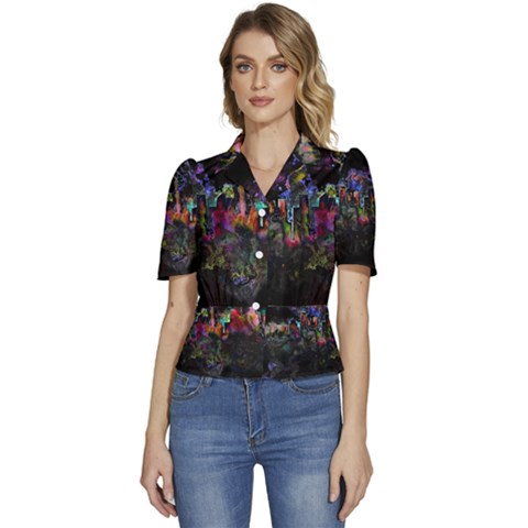 Grunge Paint Splatter Splash Ink Puffed Short Sleeve Button Up Jacket by Grandong