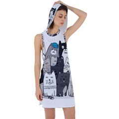 Cute Cat Hand Drawn Cartoon Style Racer Back Hoodie Dress by Grandong