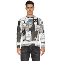 Cute Cat Hand Drawn Cartoon Style Men s Fleece Sweatshirt by Grandong