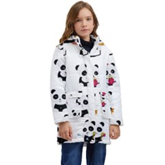 Playing Pandas Cartoons Kids  Hooded Longline Puffer Jacket by Apen