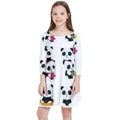 Playing Pandas Cartoons Kids  Quarter Sleeve Skater Dress by Apen