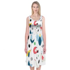 Vector Set Isolates With Cute Birds Scandinavian Style Midi Sleeveless Dress by Apen